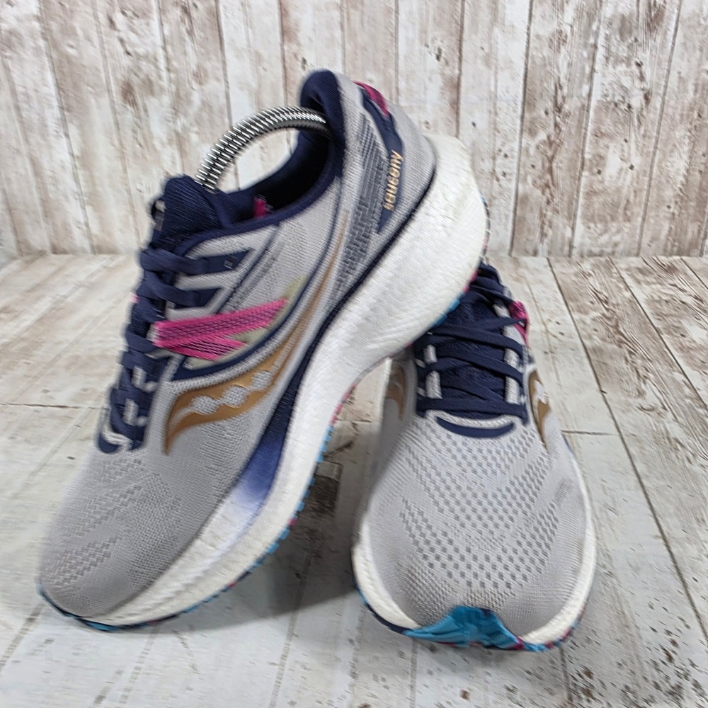 Saucony Triumph 20 Womens Running Shoes Grey Navy Gold S10760-40 Size 9.5 W - Picture 5 of 8